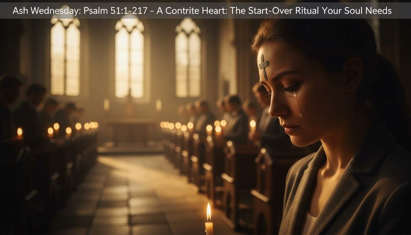 Woman praying with a lit candle in a church during Ash Wednesday service, reflecting faith and devotion.