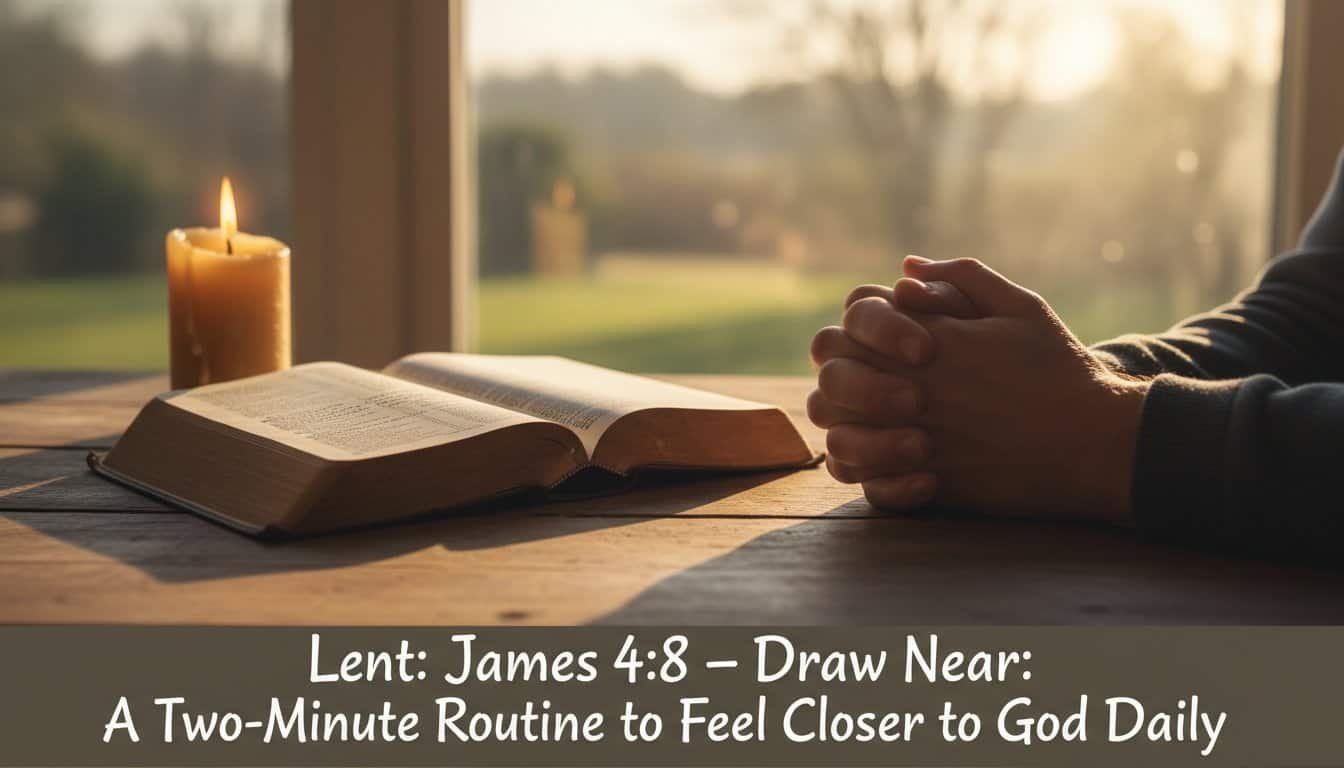 Person praying with open Bible and candle during sunset, emphasizing Lent reflection and spiritual connection.