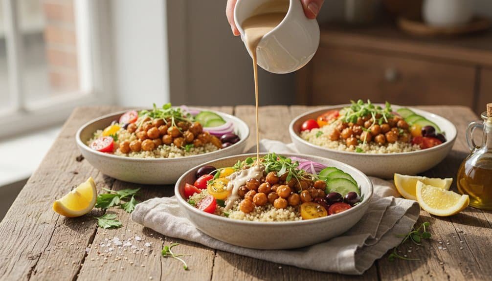 Fresh vegan chickpea salad with vegetables and lemon, healthy plant-based meal. Perfect for lunch or dinner, rich in protein and nutrients. Great for a nutritious diet.