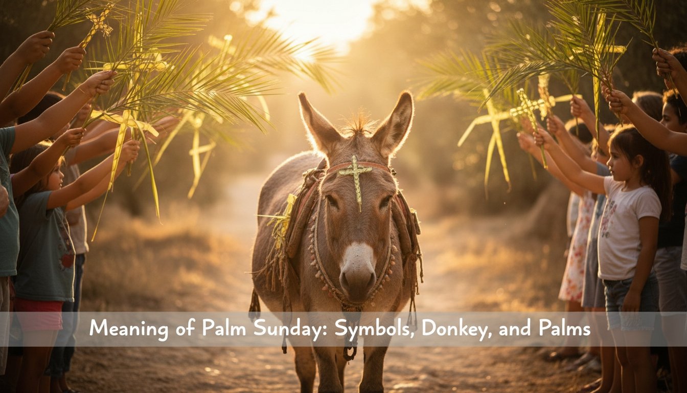 palm sunday donkey and palms symbols