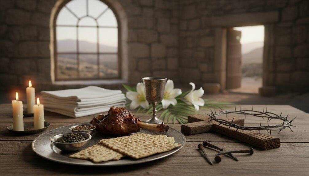 Good Friday Meaning and History My Bible Song 2026 Sacred communion table with bread, wine, candles, and Bible in a rustic church setting, symbolizing Christian worship and spiritual reflection.