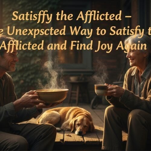 The Unexpected Way to Satisfy the Afflicted and Find Joy Again My Bible Song 2026 Two people enjoying a warm drink outdoors with a dog, symbolizing comfort, faith, and joy through spiritual connection and companionship.