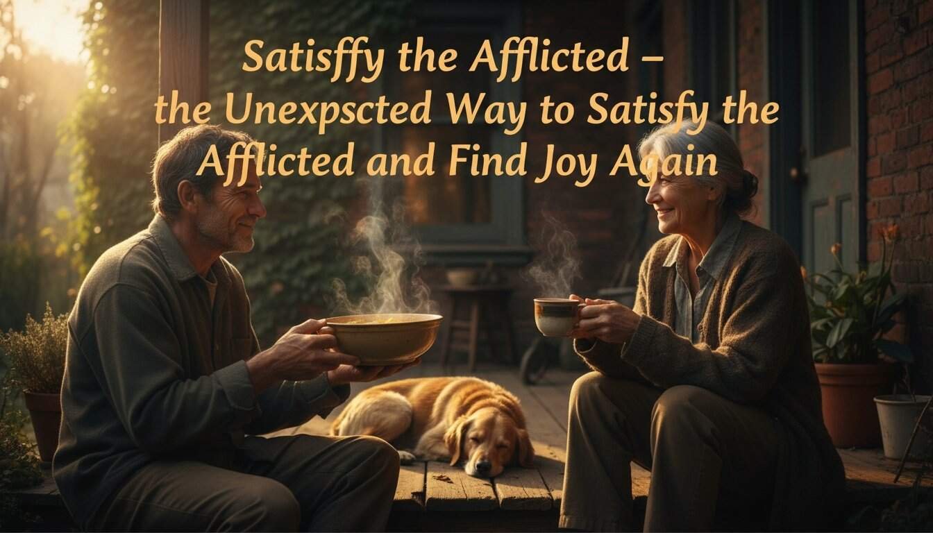 Two people enjoying a warm drink outdoors with a dog, symbolizing comfort, faith, and joy through spiritual connection and companionship.