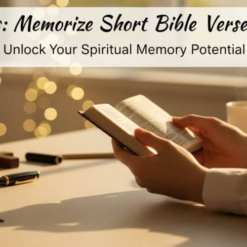 Woman holding a Bible and smartphone for quick Bible verse memorization tips, with a warm background and coffee cup, promoting spiritual memory enhancement.