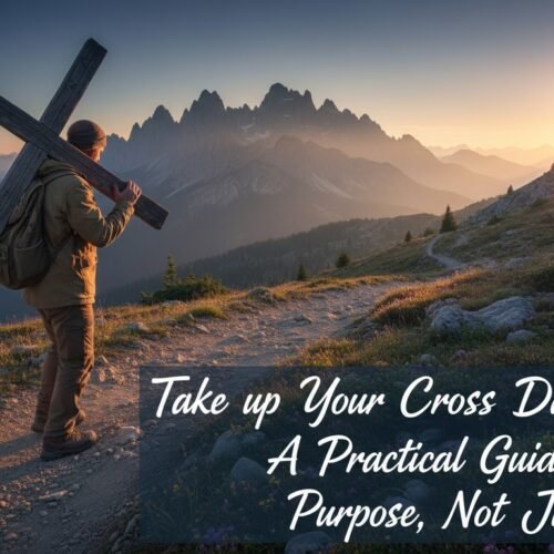 Take up Your Cross Daily: A Practical Guide to Purpose, Not Just Pain My Bible Song 2026 A person carrying a wooden cross on a mountain trail at sunrise, symbolizing faith and devotion in Christianity. Perfect for spiritual growth and religious inspiration.