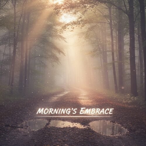 Peaceful forest scene at dawn with sunlight filtering through trees and a small pond reflecting the sky, symbolizing hope and renewal in a spiritual context.