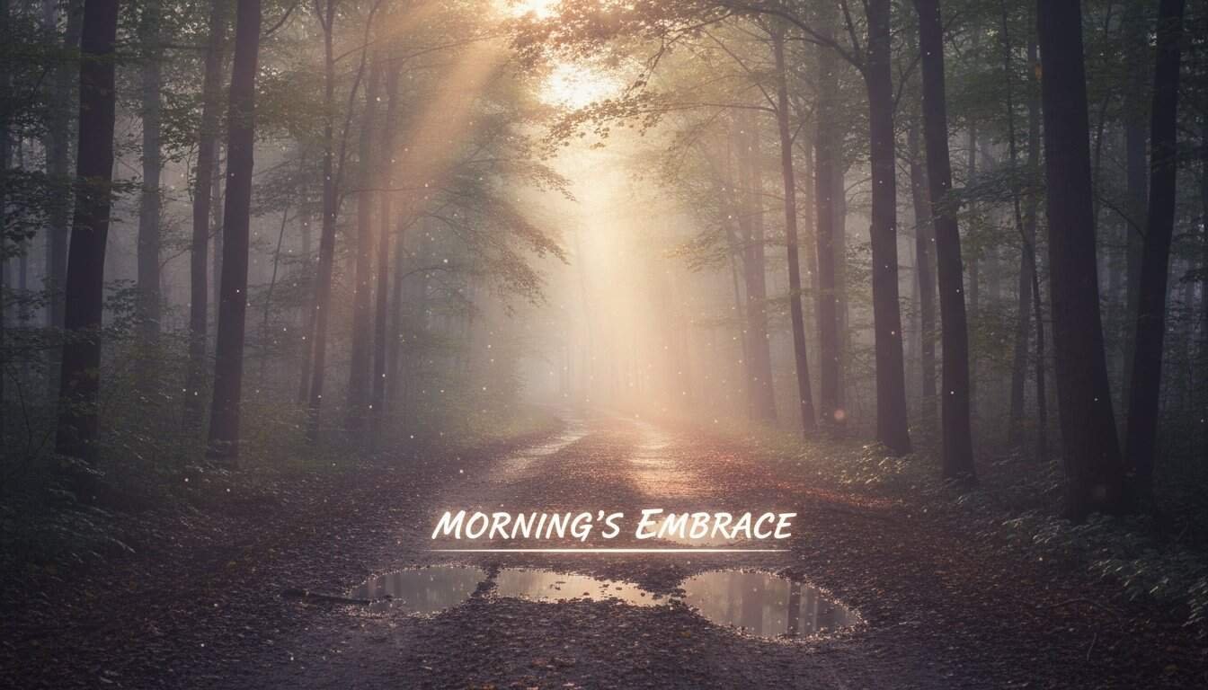 Peaceful forest scene at dawn with sunlight filtering through trees and a small pond reflecting the sky, symbolizing hope and renewal in a spiritual context.