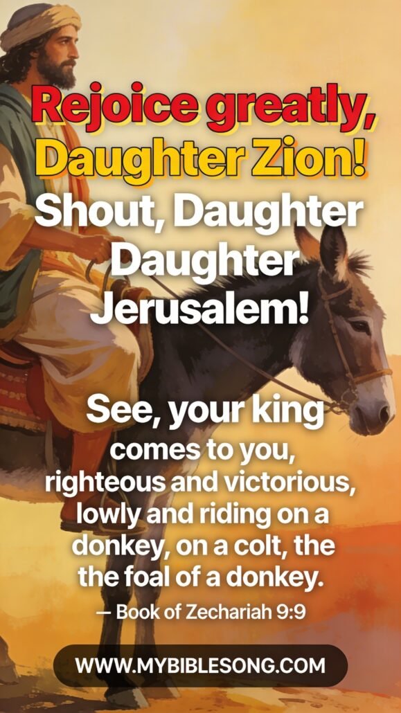 lowly and riding on a donkey on a colt the foal 0001 - My Bible Song