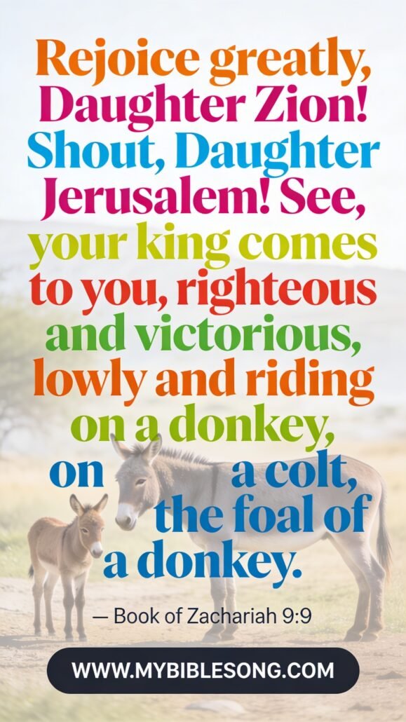 lowly and riding on a donkey on a colt the foal 0002 - My Bible Song
