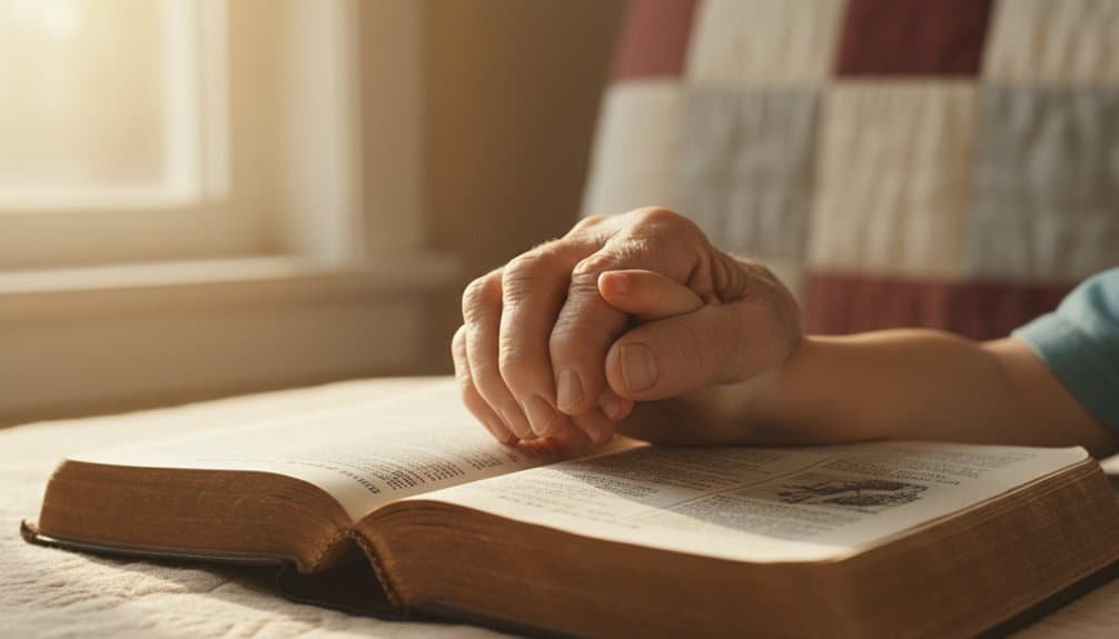 Close-up of hands clasped in prayer over an open Bible, symbolizing faith and trust in God's covenant promises, relevant to understanding why covenant promises matter today.