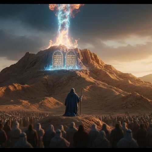 Depiction of the Holy Spirit descending on believers at Pentecost, with a mountain and divine light, symbolizing the biblical roots of Christian Pentecost and Whitsunday.