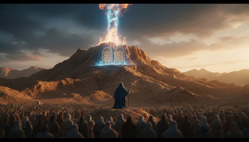 Depiction of the Holy Spirit descending on believers at Pentecost, with a mountain and divine light, symbolizing the biblical roots of Christian Pentecost and Whitsunday.