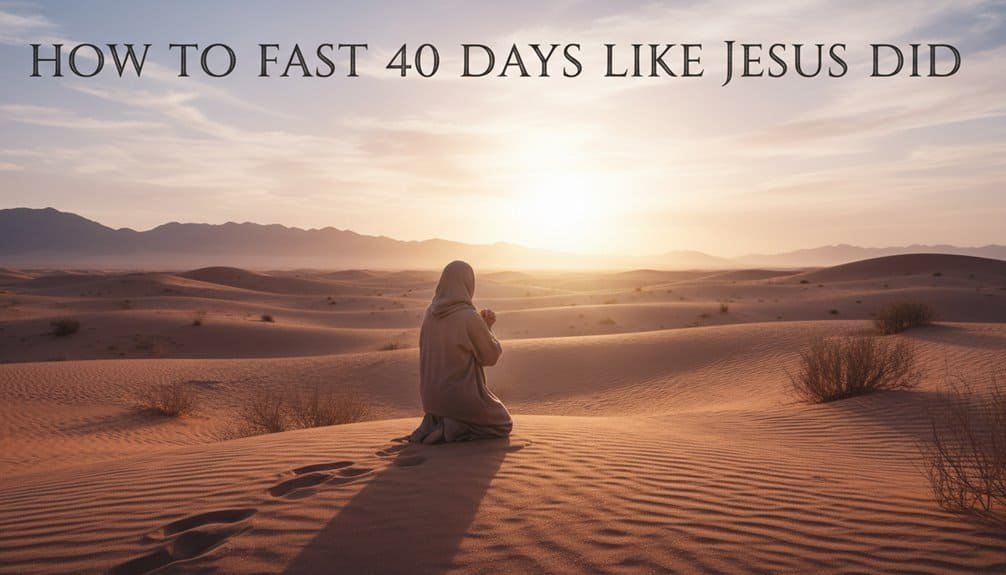 Person praying in desert during sunset, symbolizing fasting and spiritual reflection inspired by Jesus' 40-day fast.