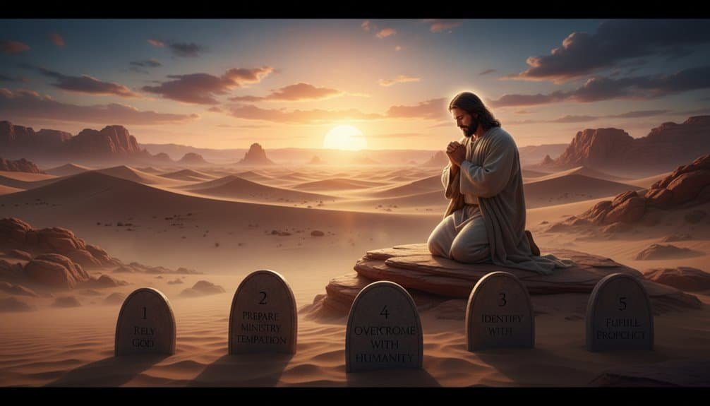 Jesus praying and fasting in the desert during 40 days, symbolizing spiritual discipline and devotion in Christian faith.