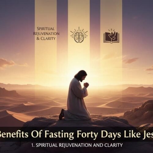 Person praying in a desert landscape during sunrise, symbolizing spiritual renewal and fasting like Jesus for 40 days.