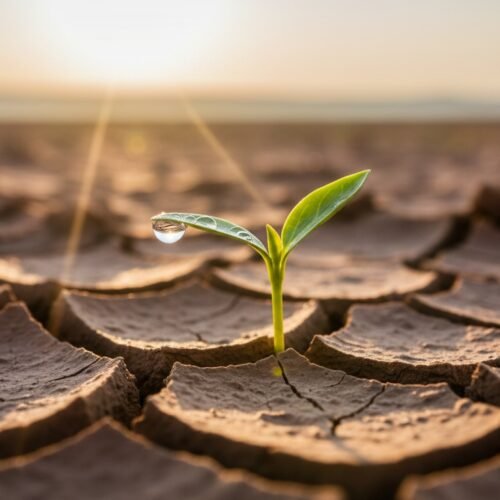 25 Bible Verses About Fear — Do Not Be Afraid in Hindi and Gujarati My Bible Song 2026 A young green plant sprouting from cracked, dry earth symbolizing renewal and hope in challenging conditions.