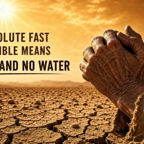 The Absolute Fast in the Bible Means No Food and No Water. See Who Did It, Why, and for How Long. My Bible Song 2026 Praying hands over cracked dry earth during a drought, symbolizing faith and hope in God's provision in difficult times.